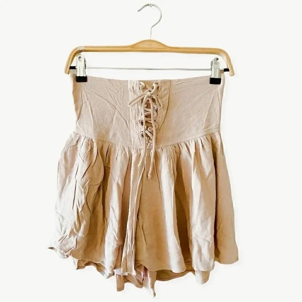 Olivaceous SMOCKED Corset WAIST Lined Bohemian Womens Shorts SZ M